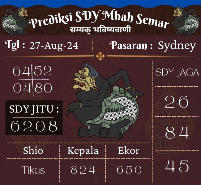 Prediksi Togel SDY Mbah Semar Hari Ini 27 Agustus 2024