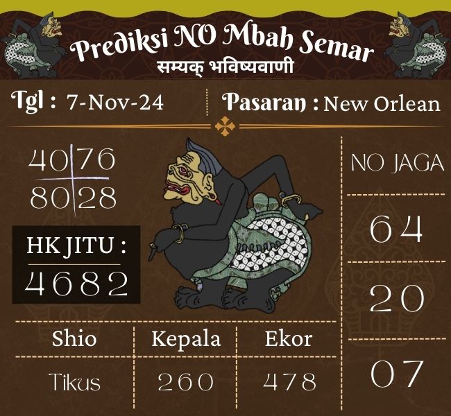 Prediksi Togel NEW ORLEAN Mbah Semar Hari Ini 7 November 2024