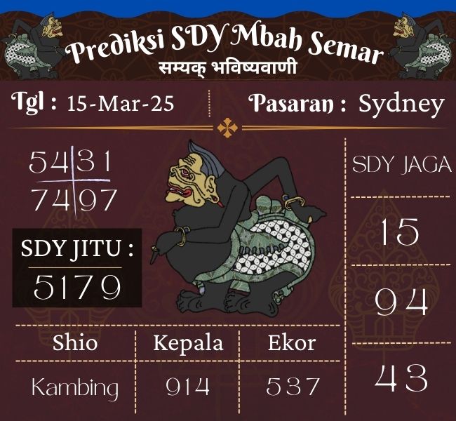 Prediksi Togel Sidney Mbah Semar Hari Ini 15 maret 2025