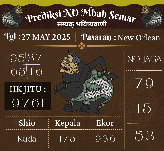 Prediksi Togel New Orlean Mbah Semar Hari Ini 27 May 2025 
