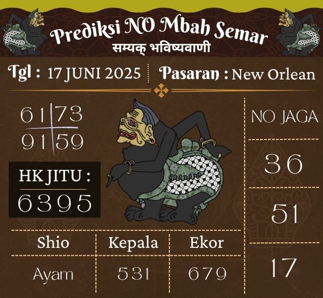Prediksi Togel New Orlean Mbah Semar Hari Ini 17 Juni 2025 
