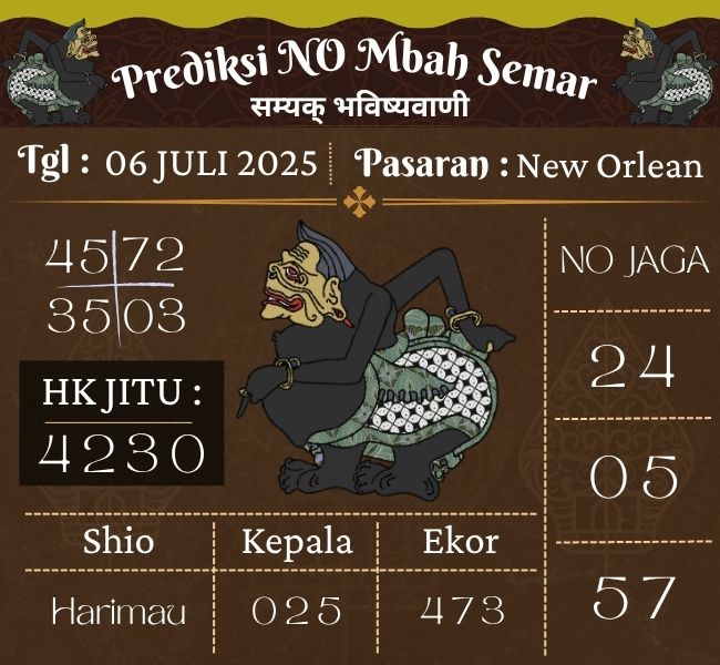 Prediksi Togel New Orlean Mbah Semar Hari Ini 06 juli 2025 
